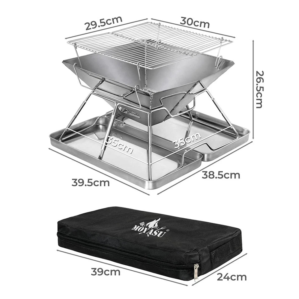 Moyasu Portable Folding Charcoal BBQ Grill & Fire Pit – Stainless Steel, Camping & Outdoor GPG Av8Store
