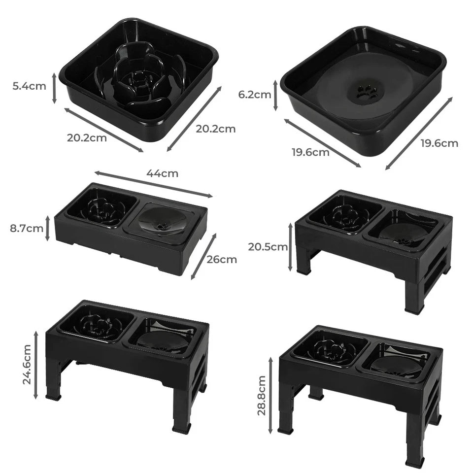 PaWz Elevated Dog & Cat Feeder | 4-Height Adjustable Raised Bowl with Slow Feeder