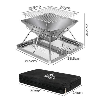 Moyasu Portable Folding Charcoal BBQ Grill & Fire Pit – Stainless Steel, Camping & Outdoor GPG Av8Store