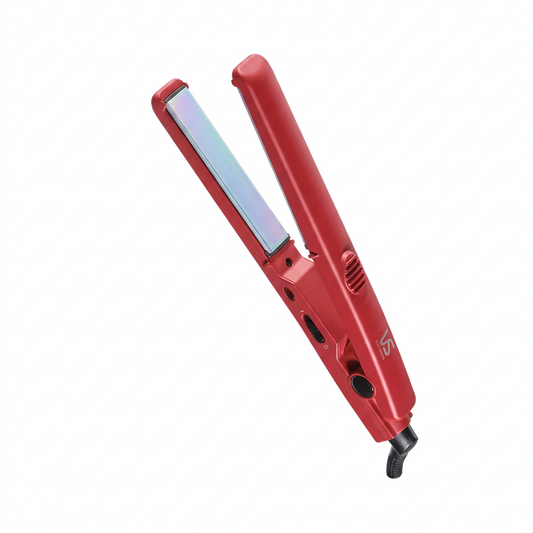Red hair straightener on a black background