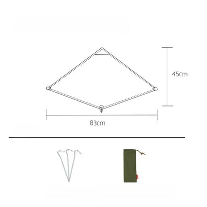 Stove windshield size diagram 83cm x 45cm with pegs and carry pouch