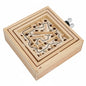 Wooden maze puzzle with two balls on a white background